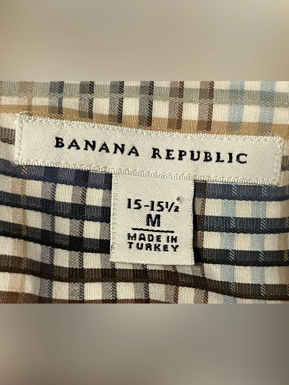 Banana Republic Men's Plaid Button-Up Shirt in Blue, Brown, Cream M